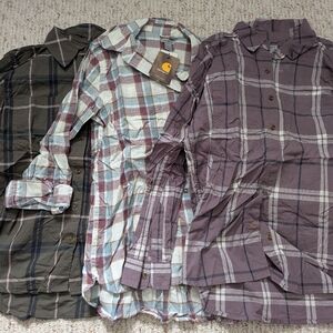 Carhartt Women’s Multi-Plaid Button-Down Shirt — Purple, Blue, Army Green Mix